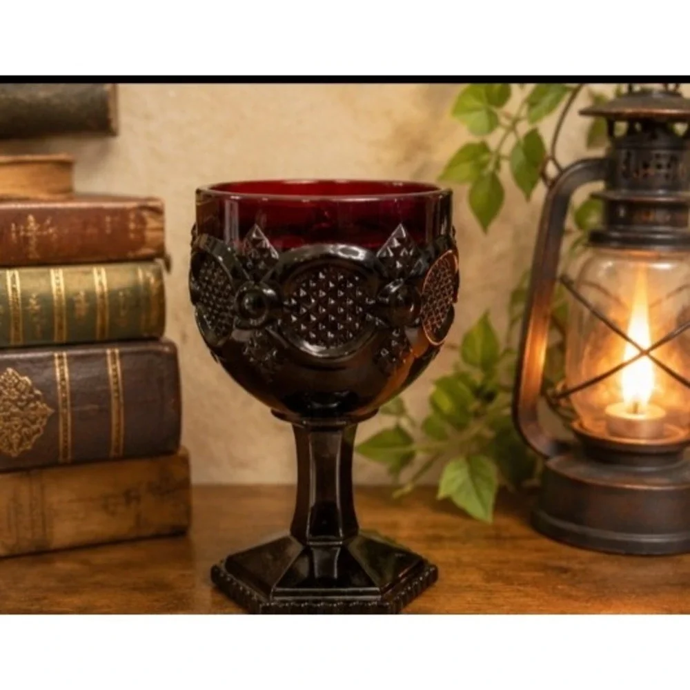Avon 1876 Cape Cod Water Goblet Candle Holder Vintage Ruby Red Glass Victorian